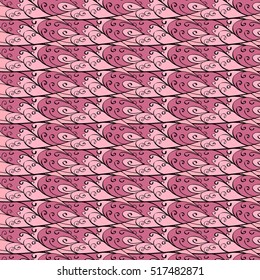 Seamless abstract hand-drawn waves pattern, wavy background. Scales. Shield. Pink.