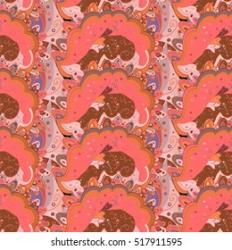 Seamless abstract hand-drawn waves pattern, wavy background. Scales. Shield. pink