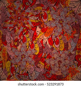 Seamless abstract hand-drawn waves pattern, wavy background. Red, orange.