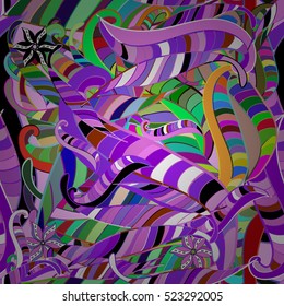Seamless abstract hand-drawn waves pattern, wavy background. Lilac, green, white.