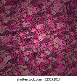 Seamless abstract hand-drawn waves pattern, wavy background. Scales. Shield. Pink.