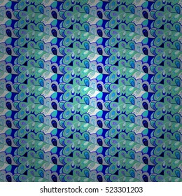 Seamless abstract hand-drawn waves pattern, wavy background. Scales. Shield. Blue. Row.