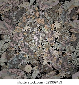 Seamless abstract hand-drawn waves pattern, wavy background. Scales. Shield. Gray. Flower.