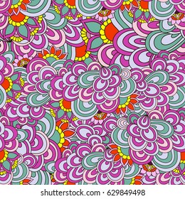Seamless abstract hand-drawn waves pattern, floral background. Pattern can be used for wallpaper, pattern fills, surface textures. Doodle illustration.
