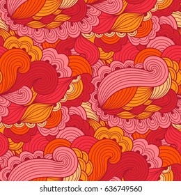 Seamless abstract hand-drawn waves pattern, wavy background. Pattern can be used for wallpaper, pattern fills, web page background,surface textures. Background with floral elements