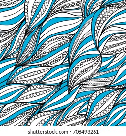 Seamless abstract hand-drawn waves pattern, wavy background. Pattern can be used for wallpaper, pattern fills, web page background,surface textures. Wavy stripes with dots or bubbles