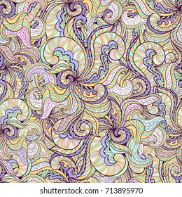 Seamless abstract hand-drawn waves pattern. Vector background. 