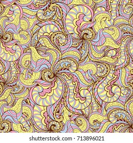 Seamless abstract hand-drawn waves pattern. Vector background. 