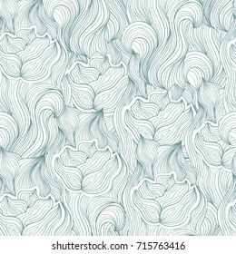 Seamless abstract hand-drawn waves texture. Floral pattern. Vector background.