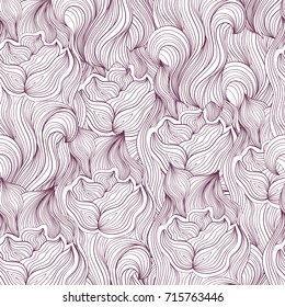 Seamless abstract hand-drawn waves texture. Floral pattern. Vector background.