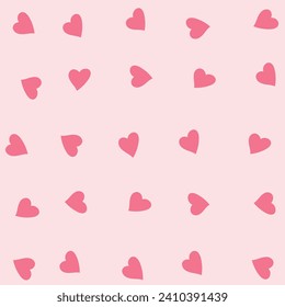 Seamless abstract heart pattern background. Flat simple minimal pink rose charm pattern graphic vector illustration. Hand-drawn heart shape graphic element. Valentine's day love wrapping paper. 