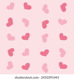 Seamless abstract heart pattern background. Flat simple minimal pink rose charm pattern graphic vector illustration. Hand-drawn heart shape graphic element. Valentine's day love wrapping paper. 