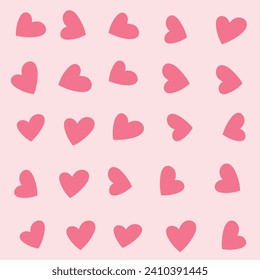 Seamless abstract heart pattern background. Flat simple minimal pink rose charm pattern graphic vector illustration. Hand-drawn heart shape graphic element. Valentine's day love wrapping paper. 