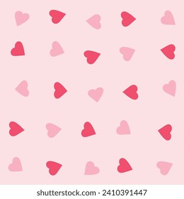 Seamless abstract heart pattern background. Flat simple minimal pink rose charm pattern graphic vector illustration. Hand-drawn heart shape graphic element. Valentine's day love wrapping paper. 