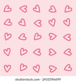 Seamless abstract heart pattern background. Flat simple minimal pink rose charm pattern graphic vector illustration. Hand-drawn heart shape graphic element. Valentine's day love wrapping paper. 