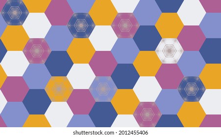 Seamless abstract hexagon pattern in 6 colors. Geometric ornament for digital paper, textile printing, wallpaper, background, design. Vector illustration.