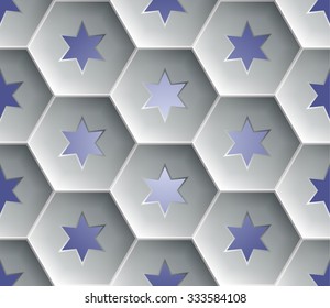 Seamless abstract honeycomb  background - hexagons. Each cell hole in a six-pointed star. Background with gradient fill. Color gray with shadows. Vector illustration EPS10.