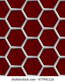 Seamless abstract honeycomb mesh background - hexagons. Color grey with shadows.