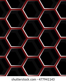 Seamless abstract honeycomb mesh background - hexagons. Color grey with shadows.