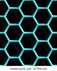 Seamless abstract honeycomb mesh background - hexagons. Color grey with shadows.