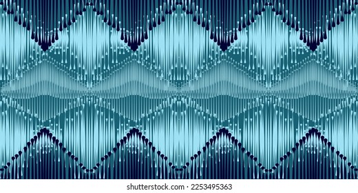 Seamless abstract ikat pattern in blue, abstract background for textile design, wallpaper, wrapping paper texture, prom, curtain, vector illustration