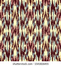 Seamless abstract ikat pattern with colorful strokes.
