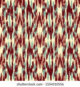 Seamless abstract ikat pattern with colorful strokes.