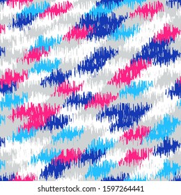 Seamless abstract ikat pattern with colorful strokes.
