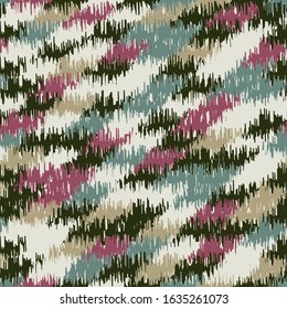 Seamless abstract ikat pattern with colorful strokes.
