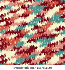 Seamless abstract ikat pattern with colorful strokes.

