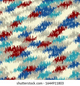 Patrón de ikat abstracto sin inconvenientes con trazos coloridos.
