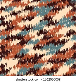Seamless abstract ikat pattern with colorful strokes.
