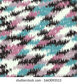 Seamless abstract ikat pattern with colorful strokes.
