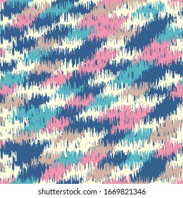 Seamless abstract ikat pattern with colorful strokes.
