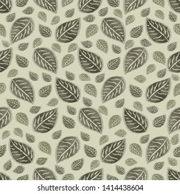 Seamless abstract ikat pattern with image of leaves.
