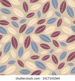 Seamless abstract ikat pattern with image of leaves.
