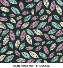 Seamless abstract ikat pattern with image of leaves.
