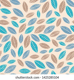 Seamless abstract ikat pattern with image of leaves.
