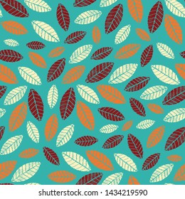 Seamless abstract ikat pattern with image of leaves.
