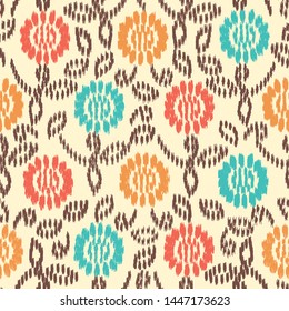 Seamless abstract ikat pattern with the image of floral ornament.
