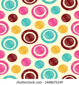 Seamless abstract ikat pattern with the image of rings and circles.