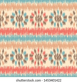 Seamless abstract ikat pattern with the image of floral ornament.
