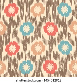 Seamless abstract ikat pattern with the image of floral ornament.
