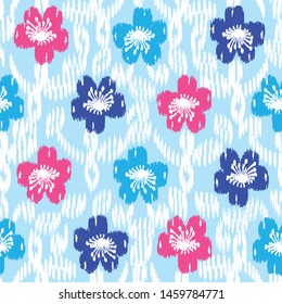 Seamless abstract ikat pattern with the image of floral ornament.
