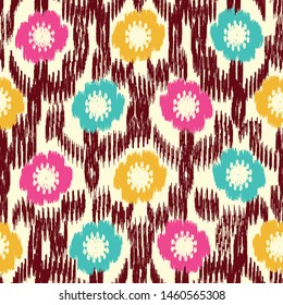 Seamless abstract ikat pattern with the image of floral ornament.
