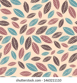 Seamless abstract ikat pattern with image of leaves.
