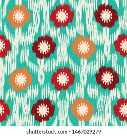 Seamless abstract ikat pattern with the image of floral ornament.
