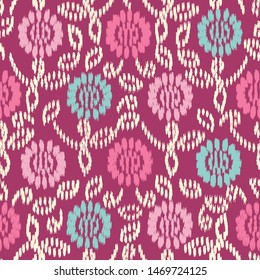 Seamless abstract ikat pattern with the image of floral ornament.
