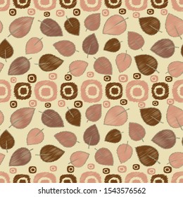Seamless abstract ikat pattern with image of leaves.
