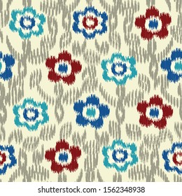 Seamless abstract ikat pattern with the image of floral ornament.
